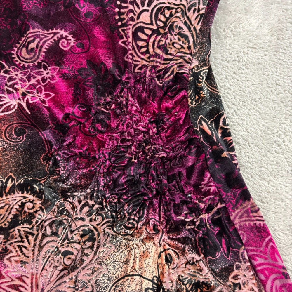 VTG Only Nine Womens Ruched Velvet Burnout Blouse PL Multicolor‎ Y2K Whimsigoth - Picture 7 of 15